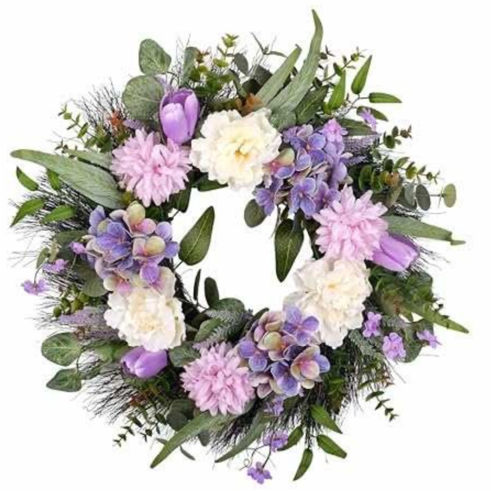 Floral Wreath with Purple and White Flowers
